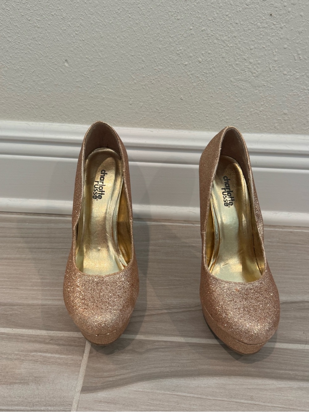 Charlotte Russe Rose Gold Glitter Platform Heels